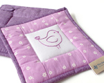 Potholder, patchwork with embroidery - Lilac