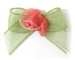 Green Ribbon Bow with a Red Rose
