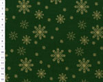 Cotton fabric Christmas OAP Green, Golden Snowflakes