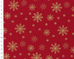 Bavlnená látka Christmas OAP Red, Golden Snowflakes