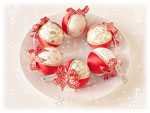 Christmas Ball Ornaments, Red and Cream Set